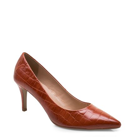 Scarpin Bico Fino Couro New Croco - Couro New Croco  Bric