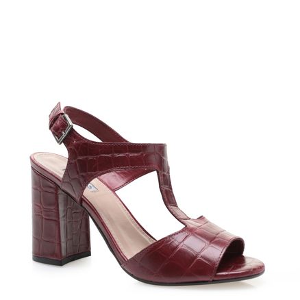 Sandália Feminina Geometric - Couro New Croco Scarlet