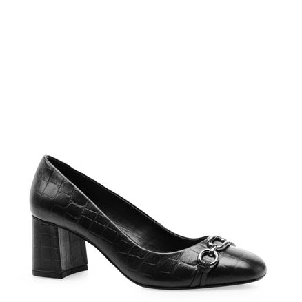 Scarpin Ferragem Couro Croco - Preto