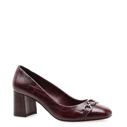 Scarpin Ferragem Couro Croco - Malbec