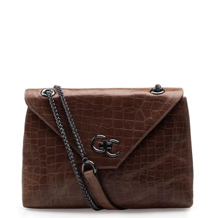Bolsa De Ombro Feminina Cora New Couro - Croco Conhaque