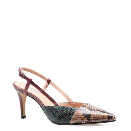 Scarpin Slingback New Couro Python Avelã Forest - Vinho