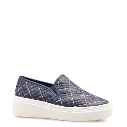 Slip On Feminino Matelassê Tricolor - Napa Soft Marinho