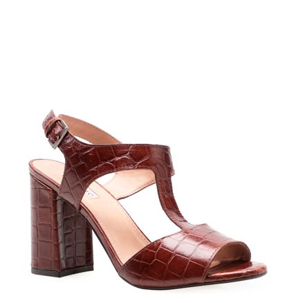 Sandália Feminina Geometric - Couro New Croco Conhaque