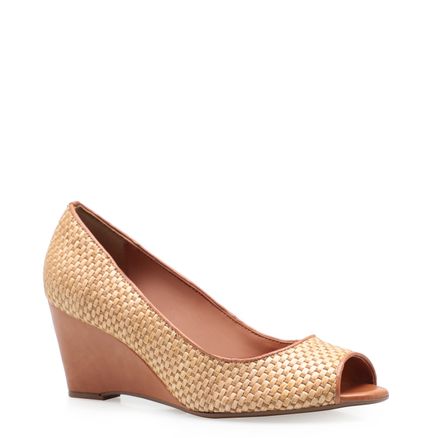 Anabela Peep Toe Tressê - Natural Soft Caramelo