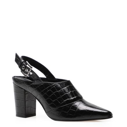 Bota Feminina Slingback Couro Croco - Preto