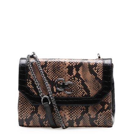 Bolsa Transversal Feminina New Python Couro - Avelã Croco Preto