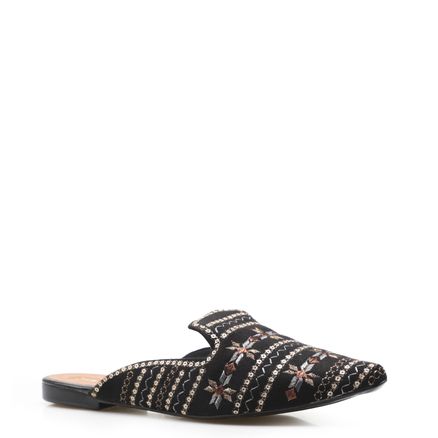 Mule Bordado Camurça Soft - Preto