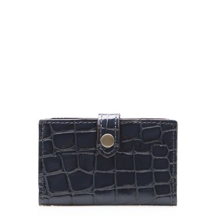 Porta Cartão Com Fecho Couro - New Croco Marinho