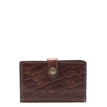 Porta Cartão Com Fecho Couro - New Croco Conhaque