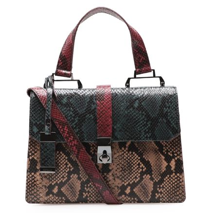 Bolsa De Mão Satchel Couro - New Python Avelã Forest Vinho