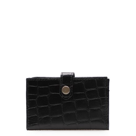 Porta Cartão Com Fecho Couro - New Croco Preto