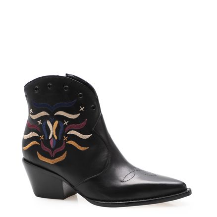 Bota Feminina Western Boot Bordada - Couro Atanado Preto