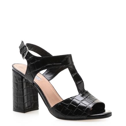 Sandália Feminina Geometric - Couro New Croco Preto