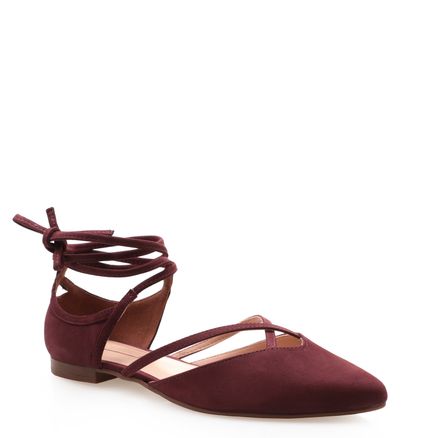 Sapatilha Delicate Lace Up Couro Nobuck - Malbec