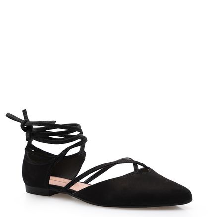 Sapatilha Delicate Lace Up Couro Nobuck - Preto