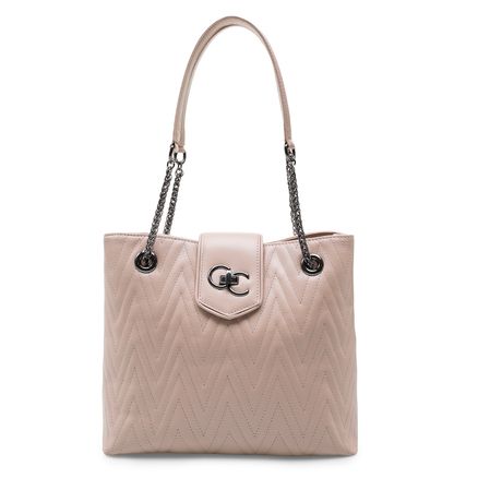 Bolsa De Ombro Feminina Matelassê Chevron Couro - Nude