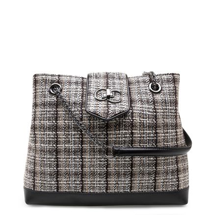 Hobo Charlotte Tecido Tweed - Preto e Branco