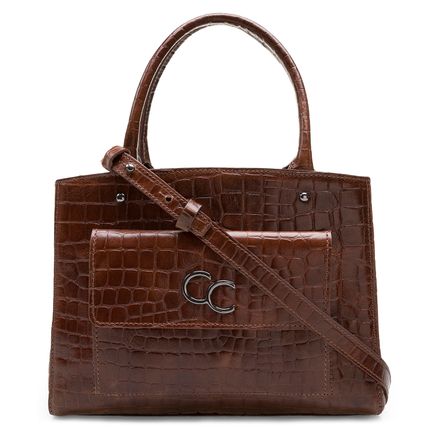 Bolsa Tote Cora New Croco Couro - Conhaque