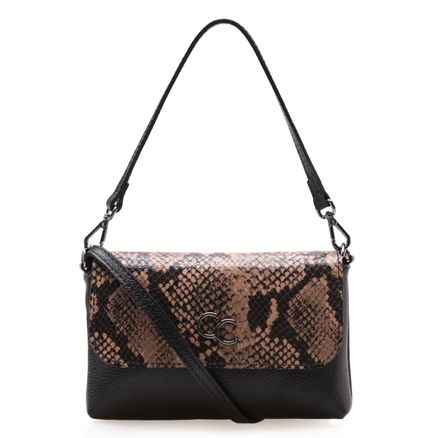 Bolsa Transversal Feminina Couro - New Python Avelã Floater Preto