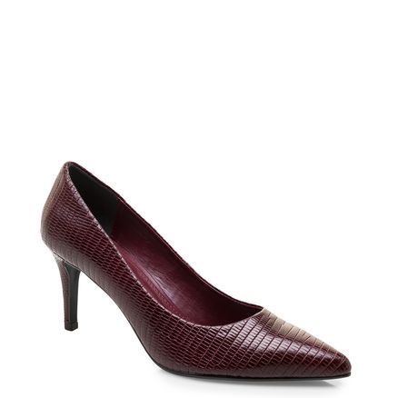 Scarpin Bico Fino Couro New Croco - Malbec
