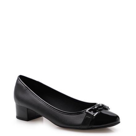 Scarpin Bicolor Chain Verniz Soft - Preto