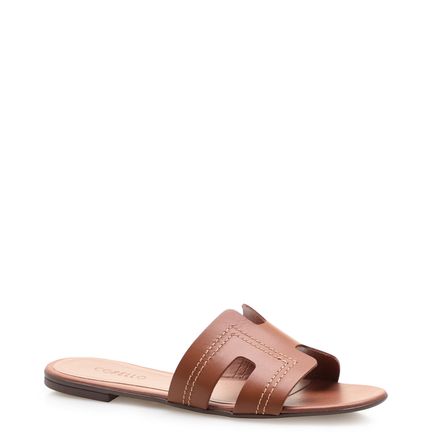 Rasteirinha Flat New Geometric Costuras - Couro Atanado Marrom