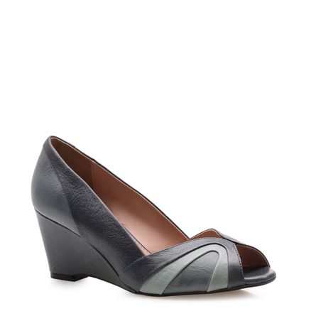 Sandália Feminina Anabela Colors Couro - Marrakesh Marinho Pistache Denim