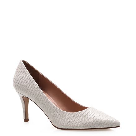 Scarpin Bico Fino Couro New Croco - Off White