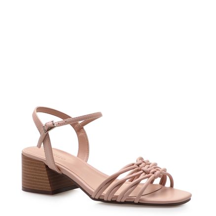 Sandália Feminina Salto Bloco Knots - Soft Rosa