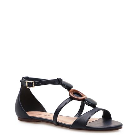 Rasteirinha Wood Detail - Napa Soft Marinho