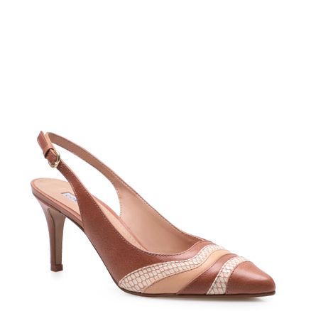 Scarpin Slingback Mix Neutro Couro Marrakesh Sela Python - Natural