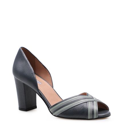 Peep Toe Strappy Couro Marrakesh Conhaque - Couro Marrakesh Marinho / Denim / Pistache