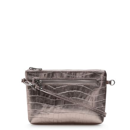 Bolsa Transversal - Croco Metal Prata Velho
