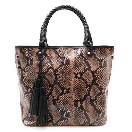 Bolsa Sacola Feminina New Python Couro - Avelã Preto