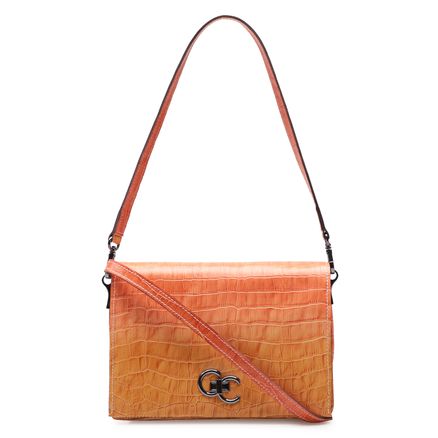 Bolsa Transversal - Couro Croco Degradê Laranja