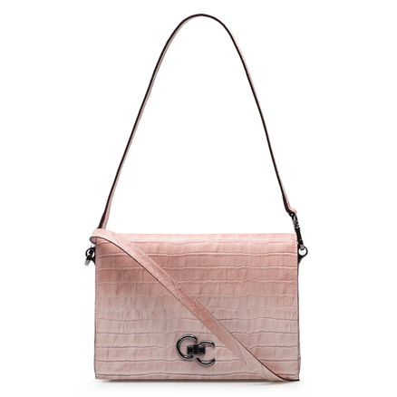 Bolsa Transversal - Couro Croco Degradê Rosa