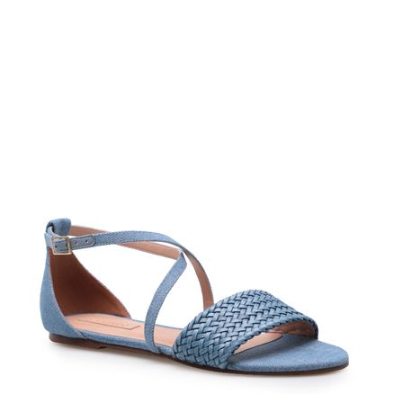 Rasteirinha Trançada - Tressê Azul / Tecido Jeans
