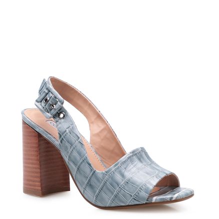 Sandália Feminina Slingback - Couro Croco Degradê Azul