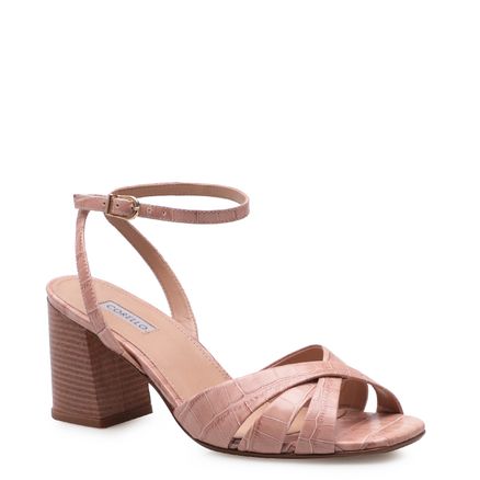 Sandália Feminina Basic Salto Bloco - Couro Croco Degradê Rosa