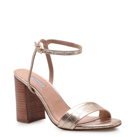 Sandália Feminina Basic Cut - Croco Verniz Dourado