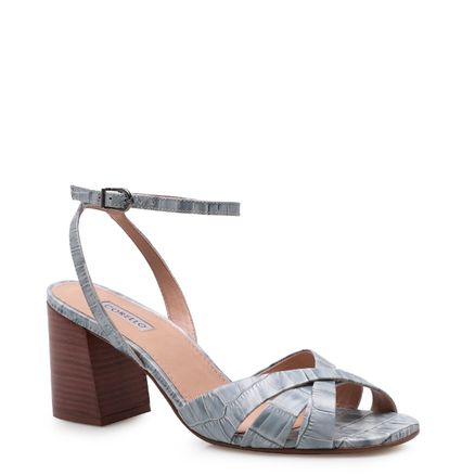 Sandália Feminina Basic Salto Bloco - Couro Croco Degradê Azul