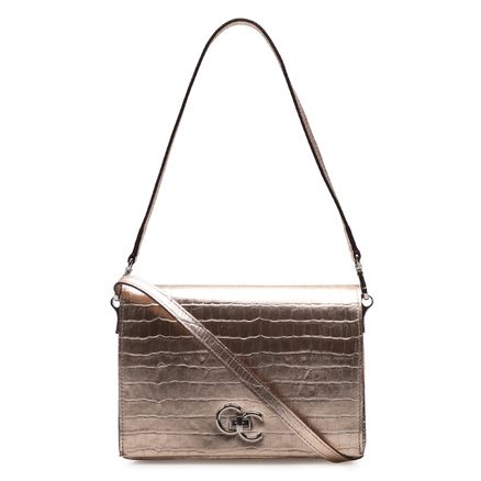 Bolsa Transversal - Couro Croco Dourado