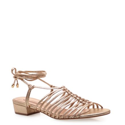 Sandália Feminina Knot - Couro Python Dourado