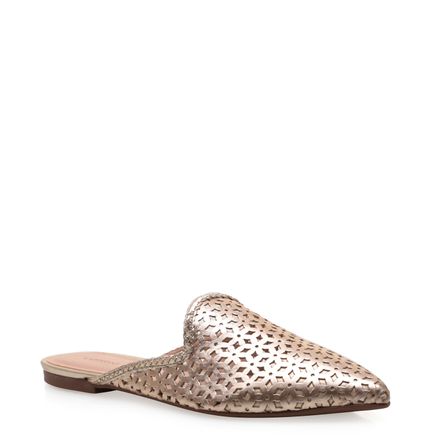Mule Lasercut - Couro Metalizado Dourado