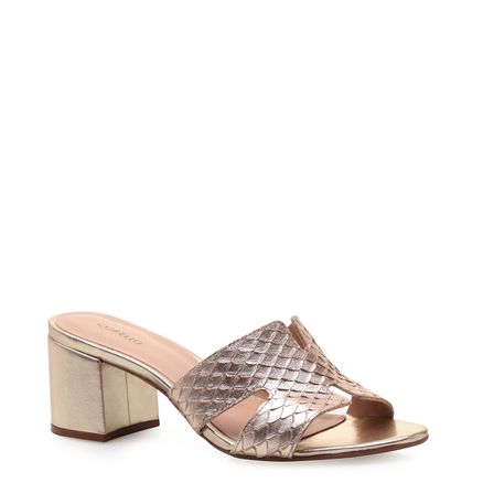 Mule Cutted - Couro Python Dourado