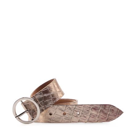 Cinto Feminino Couro - Croco Metal Dourado