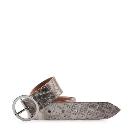 Cinto Feminino Couro - Croco Metal Prata Velho
