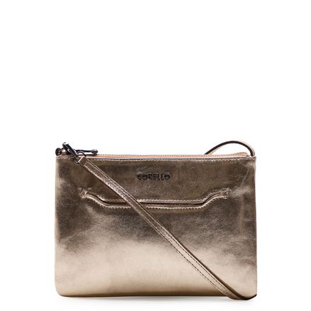 Bolsa Transversal Feminina Cristal - Couro Metálico Dourado