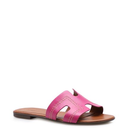 Rasteirinha Flat New Geometric Costuras - Couro Atanado Rosa